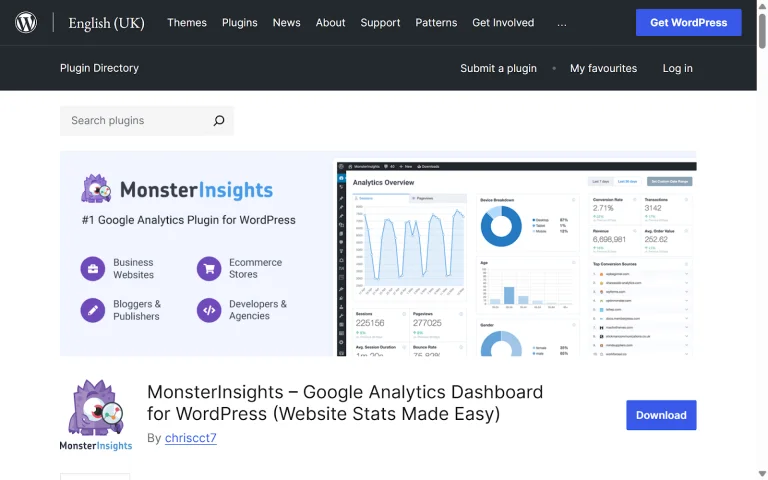 WordPress plugin for analytics MonsterInsights